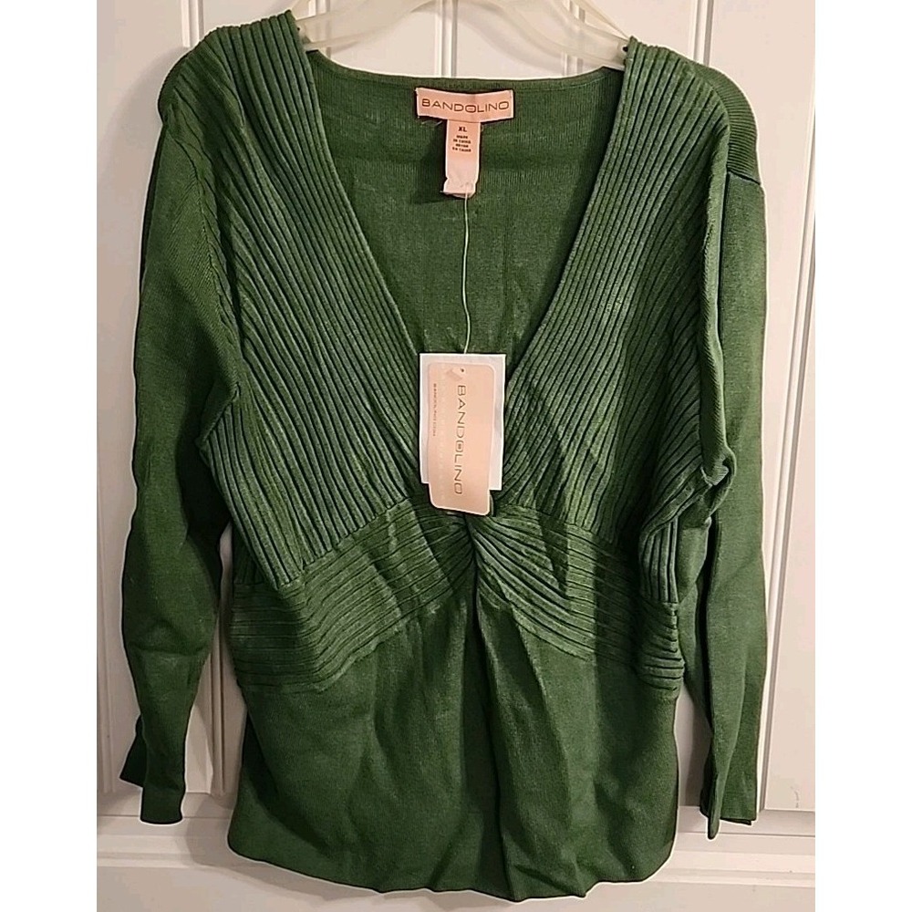 Bandolimo Womens V Neck Green Sweater  XL